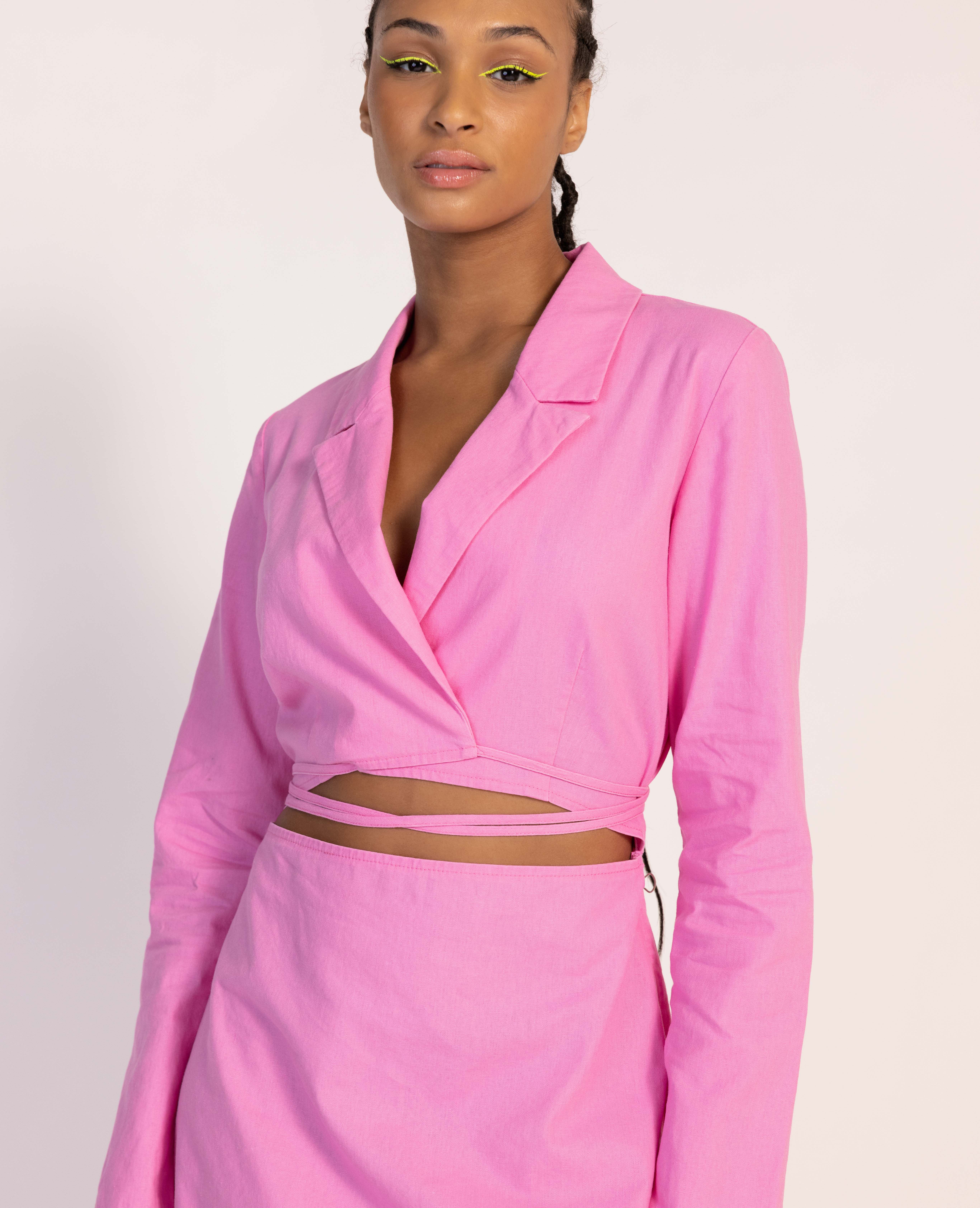 Robe blazer cache-cœur - Rose