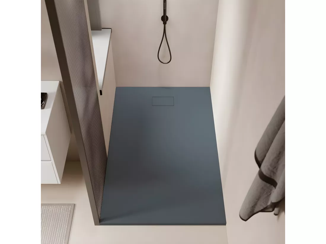 Receveur de douche 90 x 180 cm extra plat PIATTO en SoliCast® surface ardoisée gris basalte