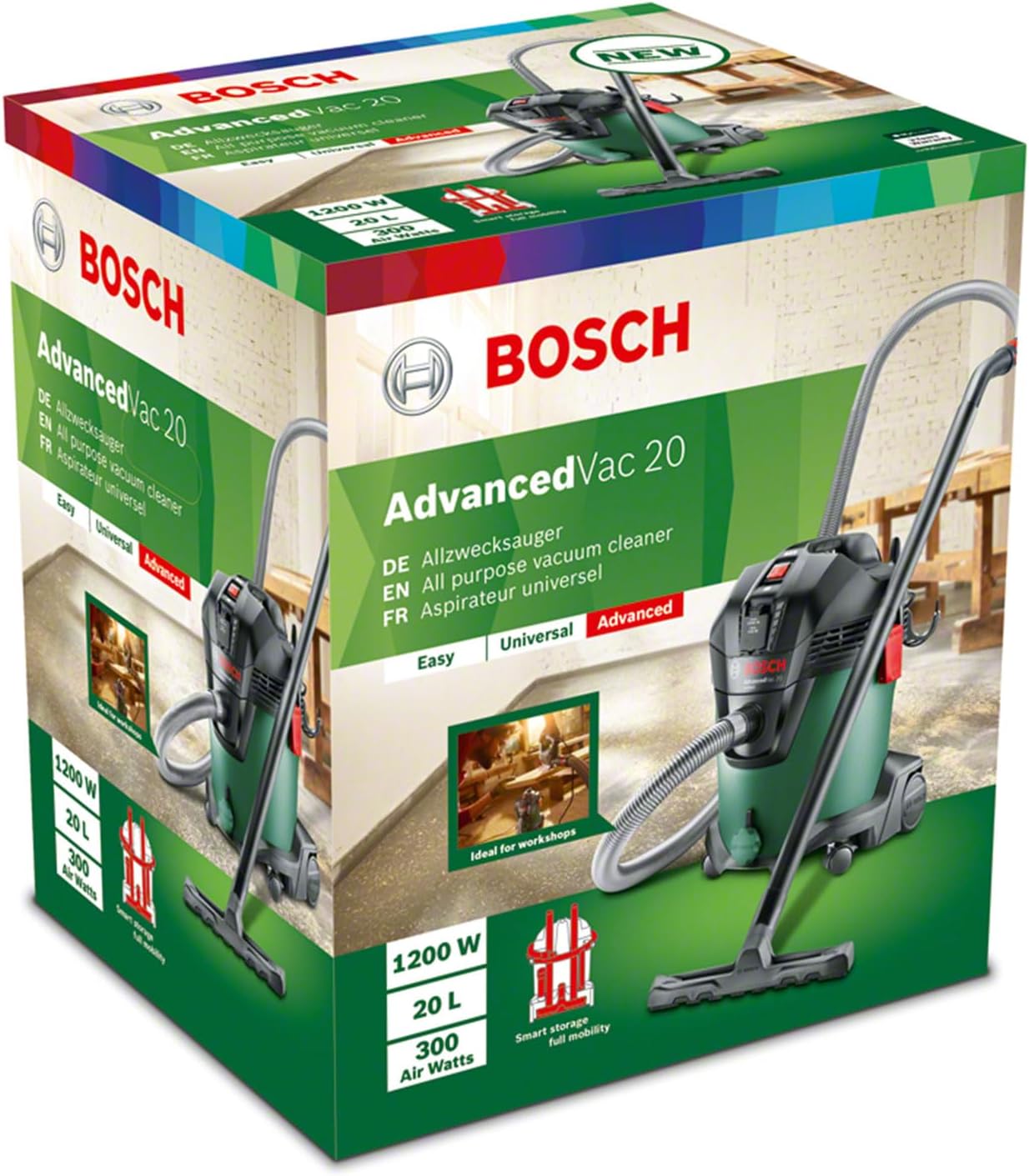 Bosch Nass- und Trocken Staubsauger AdvancedVac 20 (1200 Watt, 20 Liter Behältervolumen, in Karton)