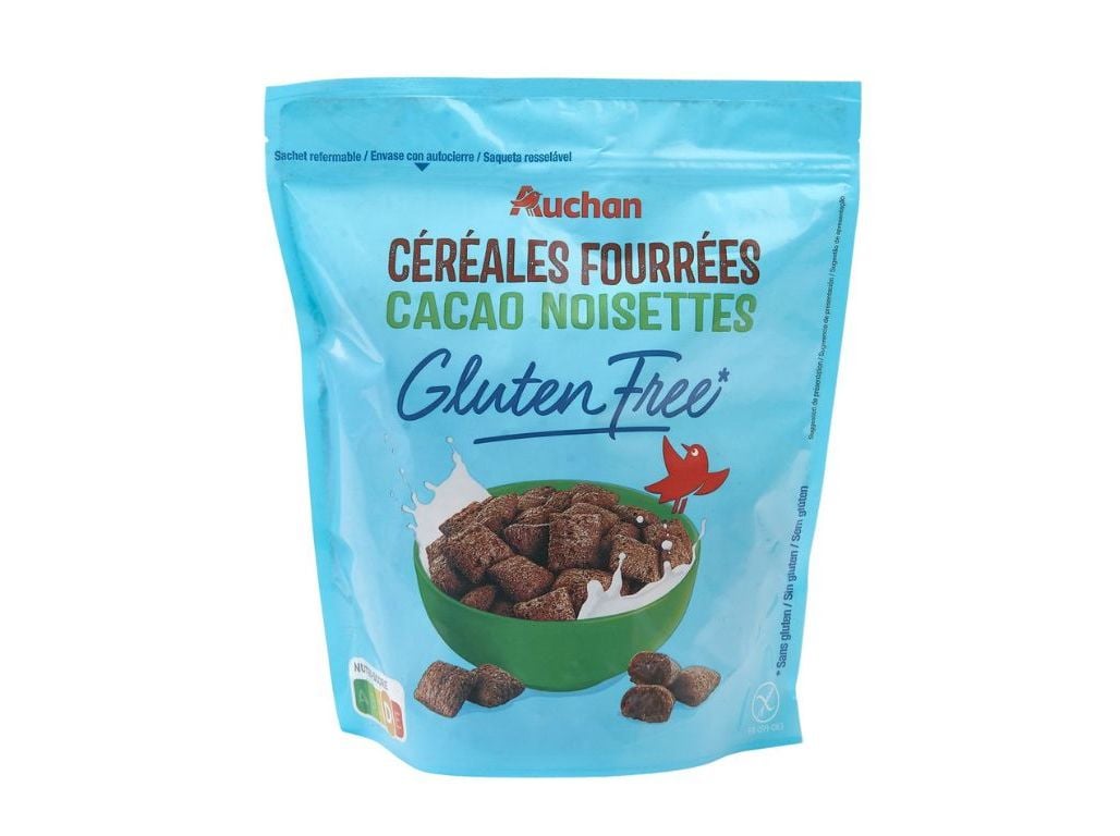 CEREAIS SEM GLÚTEN AUCHAN RECHEADOS CACAU E AVELÃS 375G
