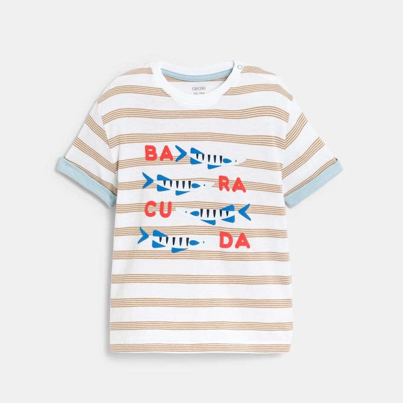 T-shirt rayé blanc bébé garçon Marron