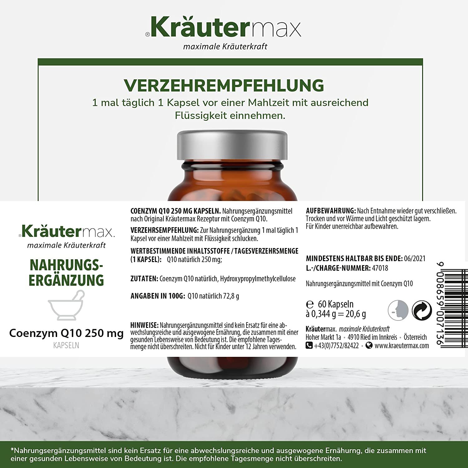 Kräutermax Coenzym Q10 250 mg Kapseln