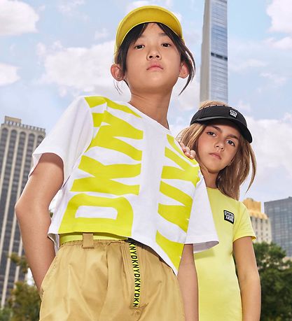 DKNY T-Shirt - Cropped - Weiß/Lemon