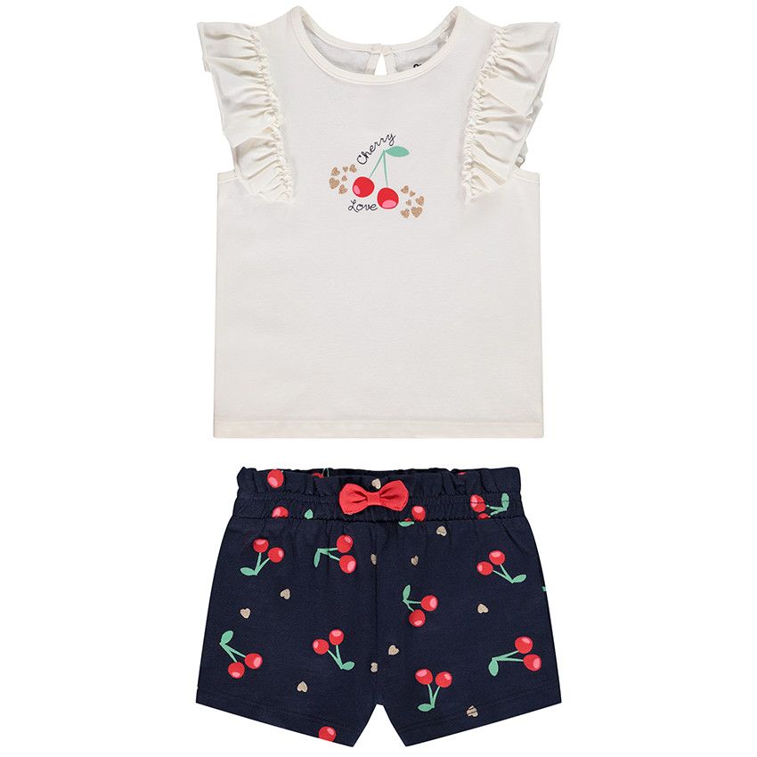 Ensemble 2 pièces en jersey imprimé cerises pour bébé fille - Ecru