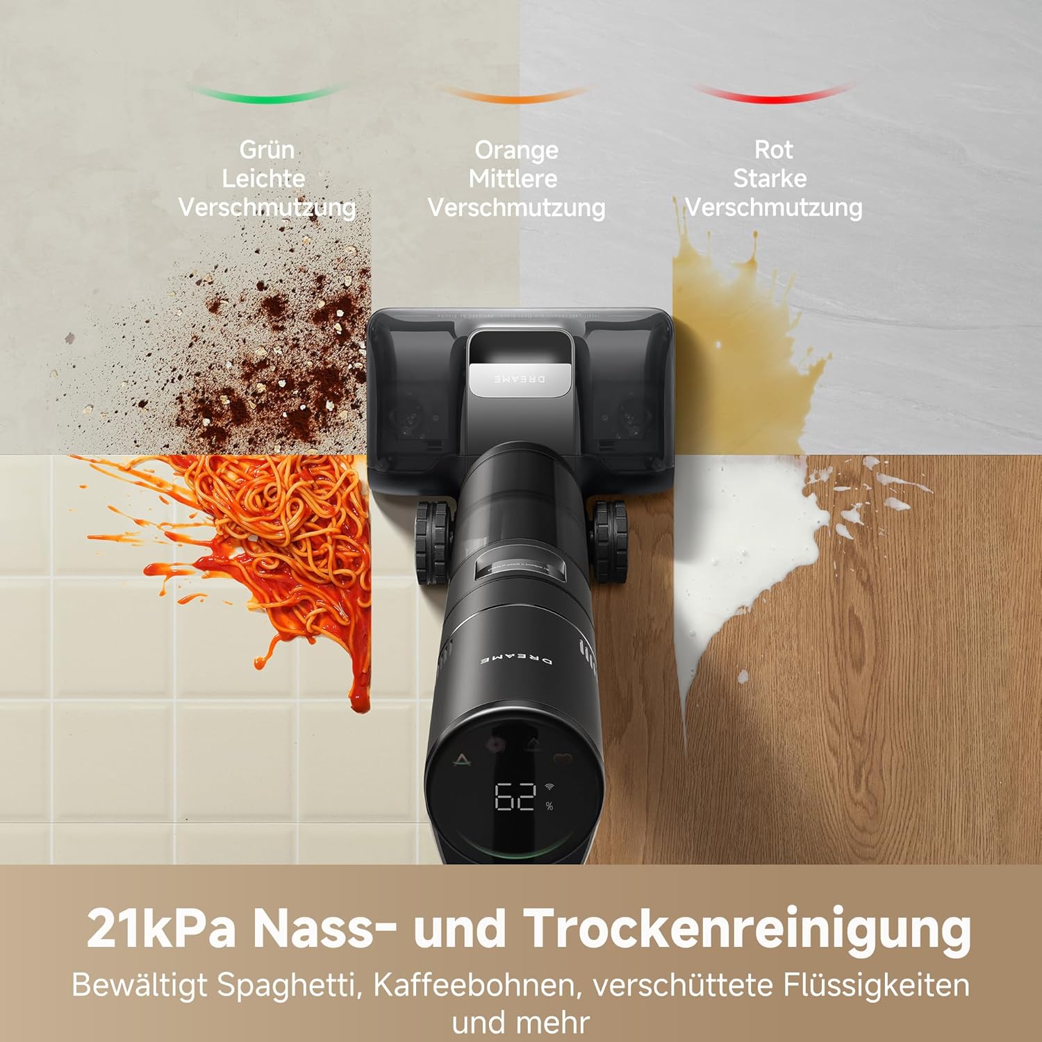 dreame H15 Pro Nass- und Trockensauger, GapFree AI DescendReach Roboterarm, dreifache Kantenabdeckung, 21.000 Pa Saugleistung, 0 Tangle, 100°C Bürstenwäsche, 5min 90°C Trocknung, 180° Lie-Flat