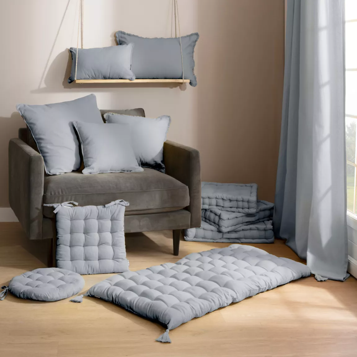 Coussin de chaise rond coton (40 cm) Pixel Gris