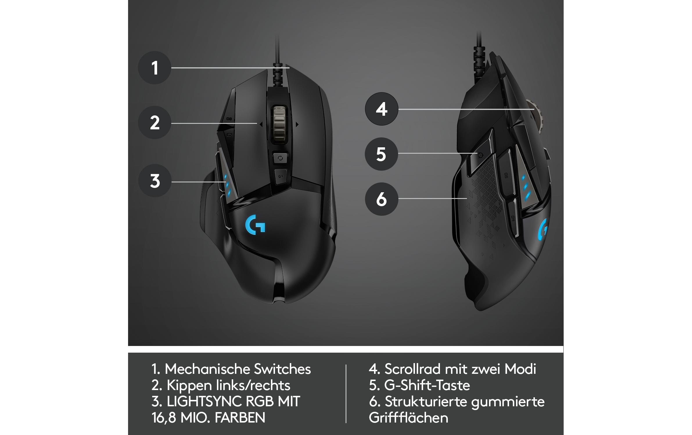 Gaming-Maus G502 HEROHochpräzise Gaming-Maus mit justierbarem Handling und RGB-Beleuchtung