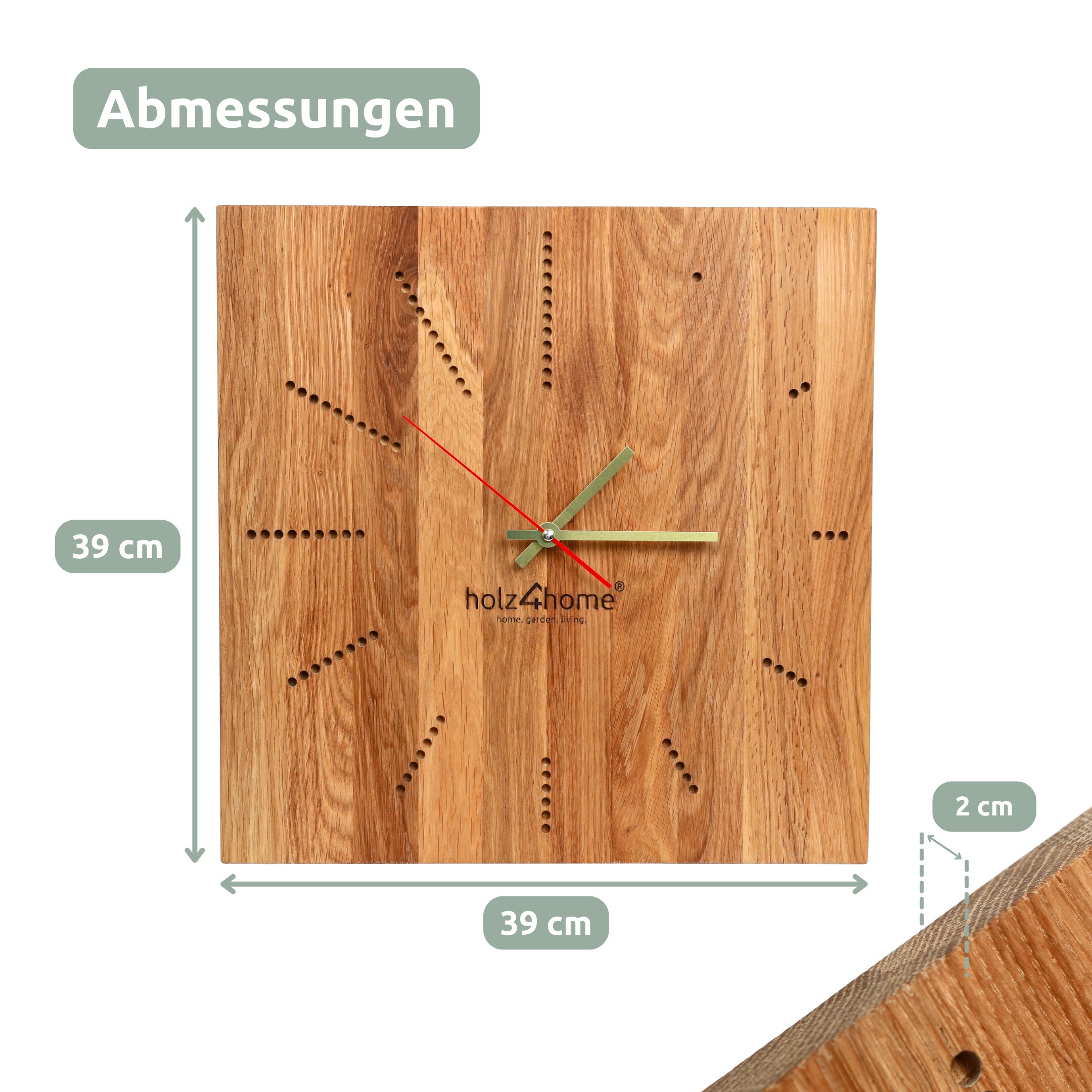 holz4home® Wanduhr „Dots“ aus massiver Eiche