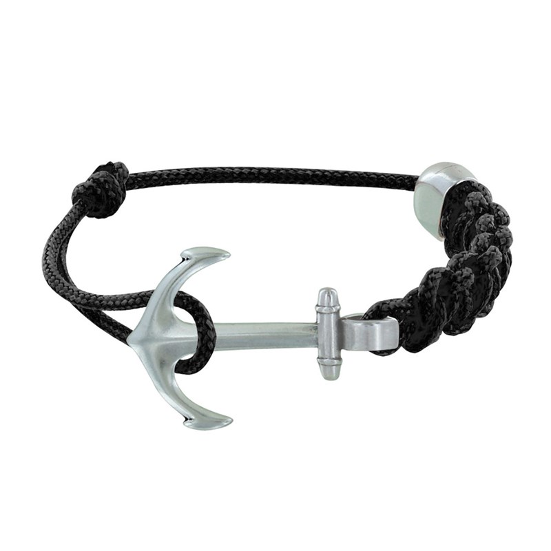 Bracelet Argenté Ancre Lien Tressé Coulissant - Noir