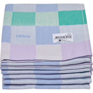 Theedoek ruit blauw/groen/lila