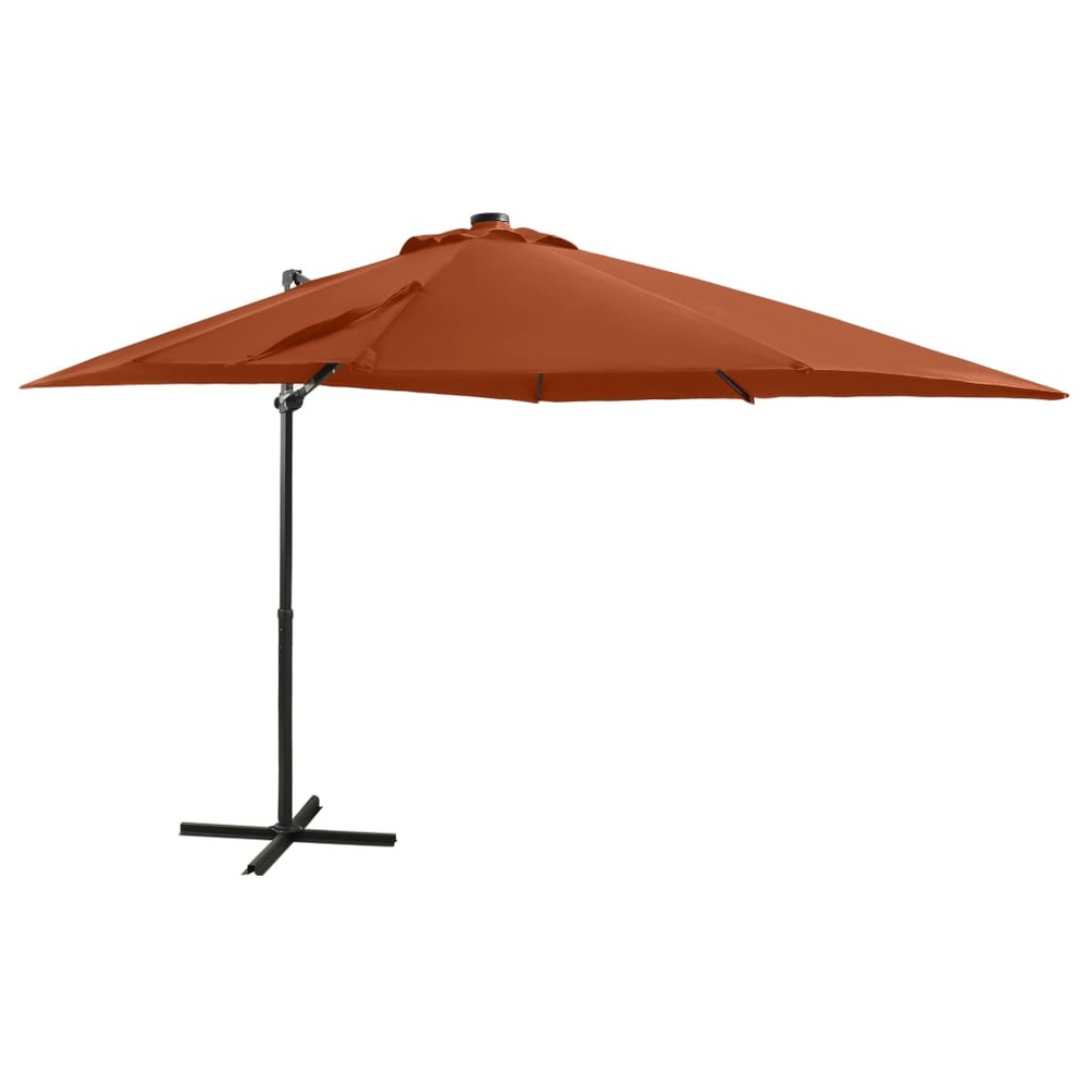 Parasol meuble de jardin déporté avec mât et lumières led 250 cm terre cuite