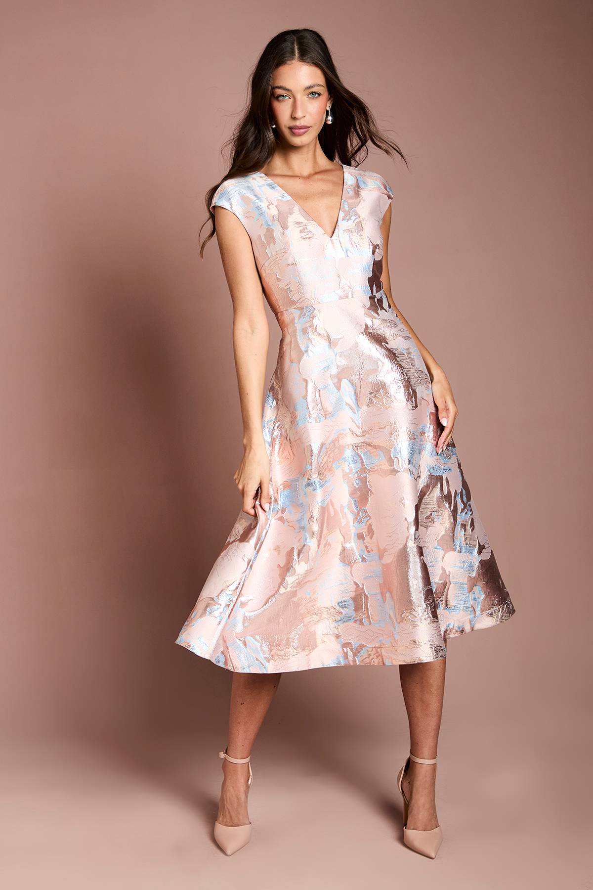 Coast Robe Midi Jacquard À Décolleté Plongeant