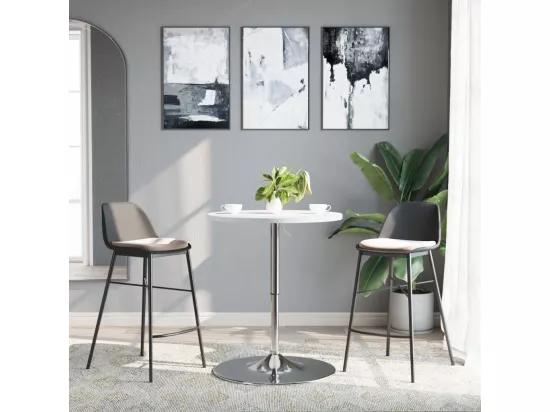 Table de bar blanc 60x60x90cm bois d'ingénierie et acier chromé
