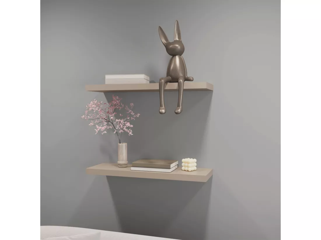 Etagère flottante en mélamine taupe avec 2 étagères , 3.8 cm X 80 cm X 25 cm
