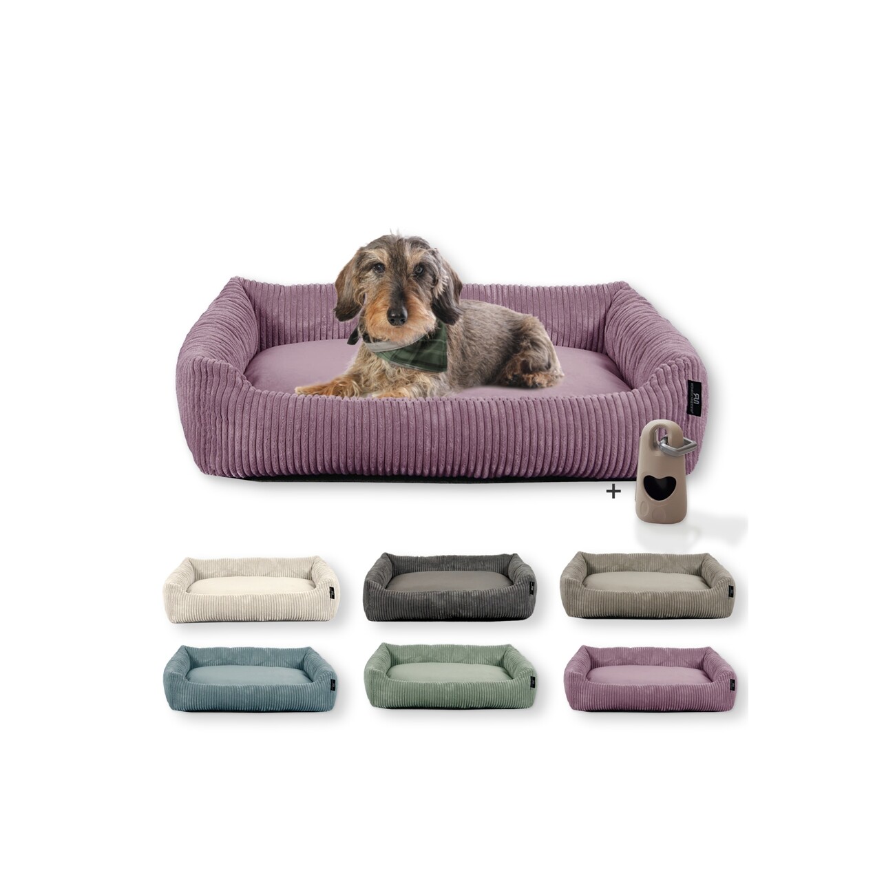 Rohrschneider Hundebett waschbar, robuster Breit-Cordstoff mit Gratis-Beigabe