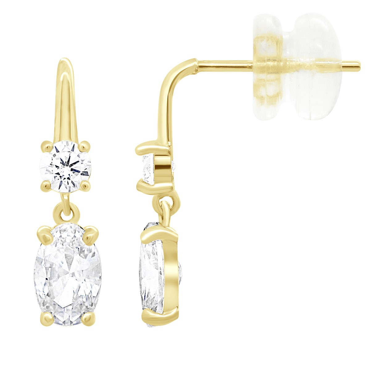 Boucles D'Oreilles Pendantes Fantaisies Serti d'Oxydes de Zirconium Rondes et Ovales - Or Jaune