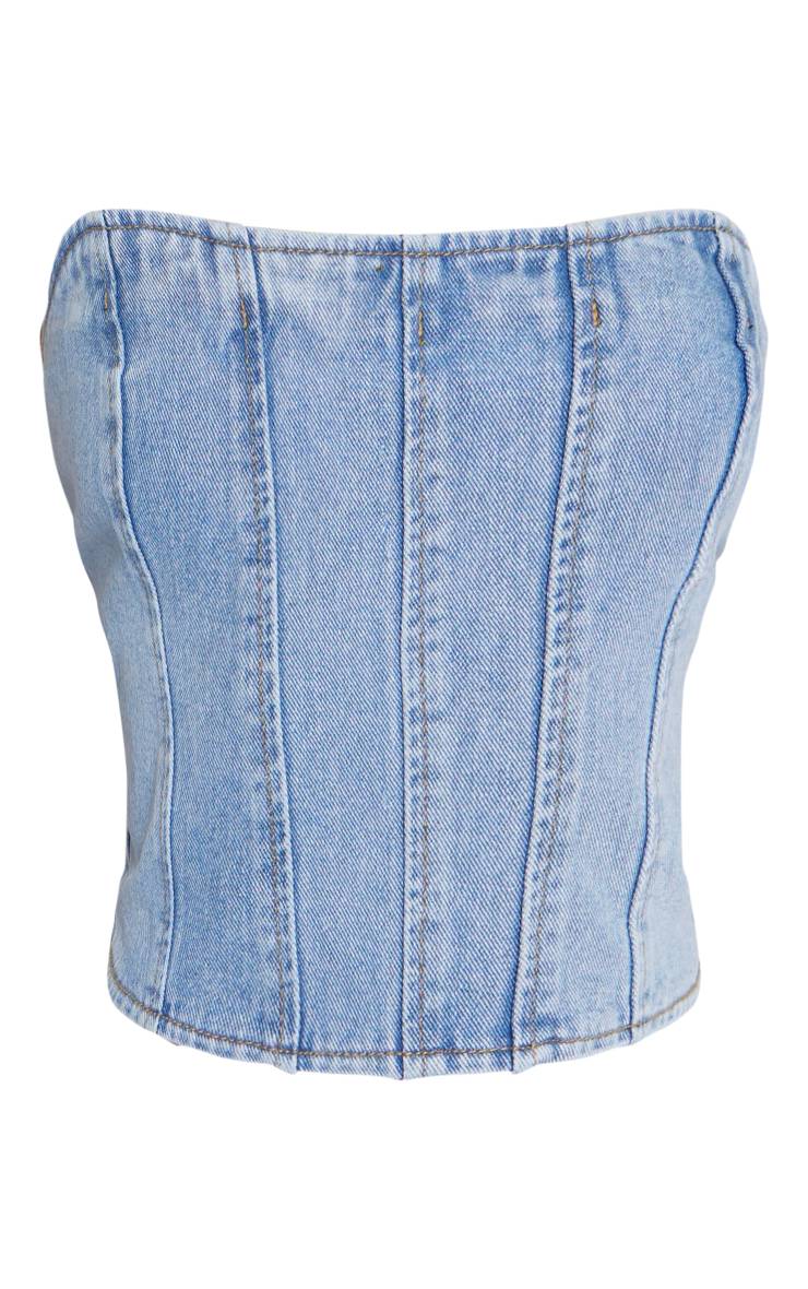 Light Blue Wash Top Corset Bustier En Denim Petite