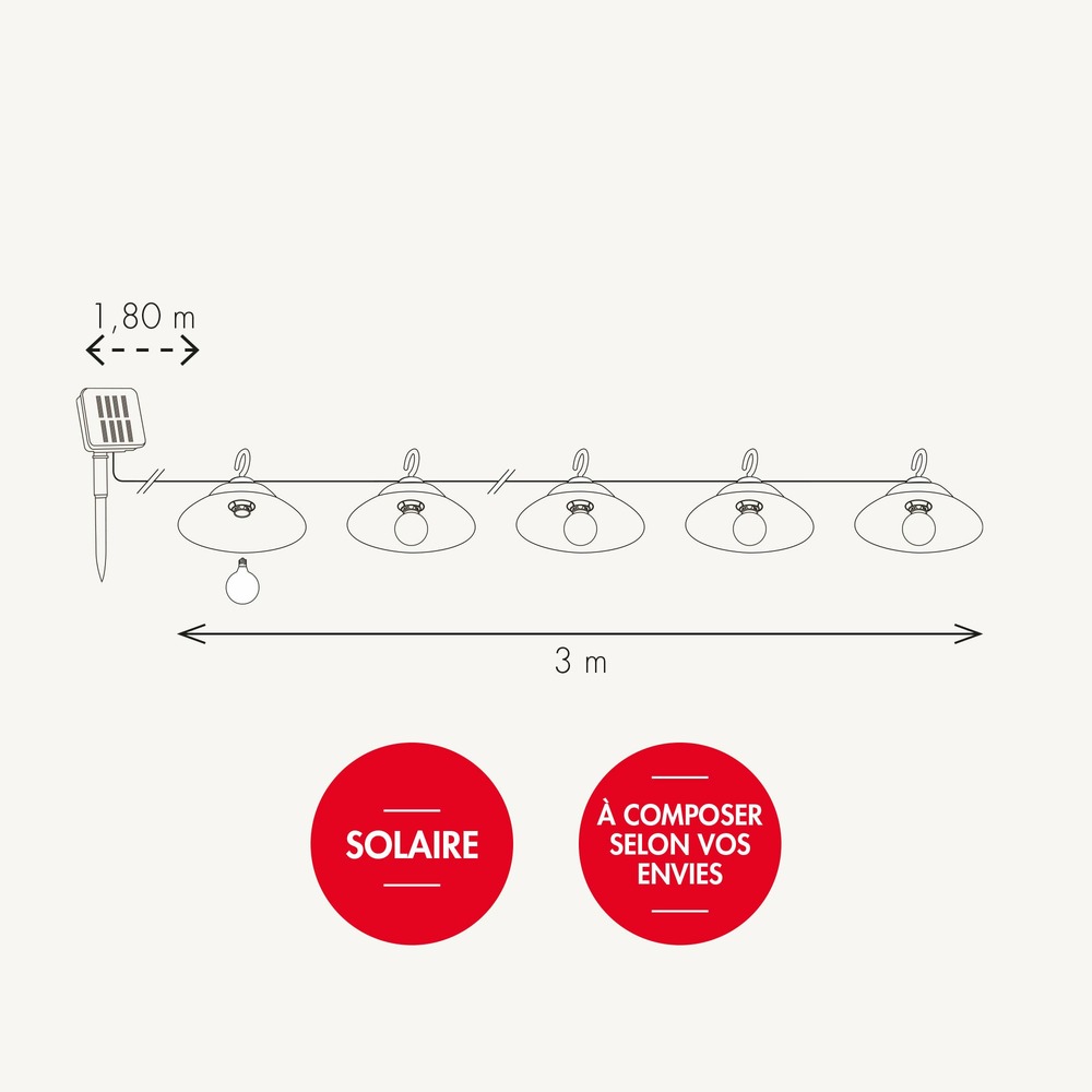 Guirlande solaire abats-jour astoria - 3m led blanc chaud