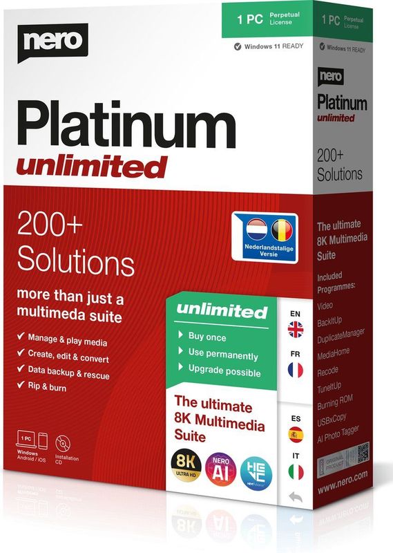 Nero - Platinum Unlimited - Software - Download - Nederlandstalig - 200+ Functies