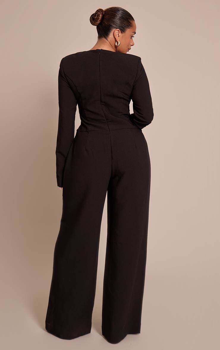 Noir Combinaison Pantalon Large Ajustée Shape À Boutons Martelés