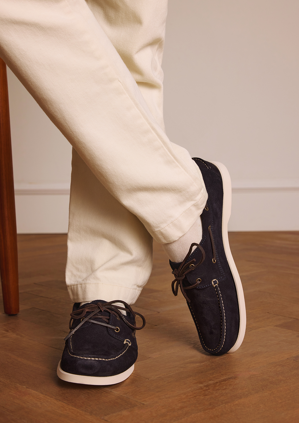 Donkerblauwe suède bootschoenen