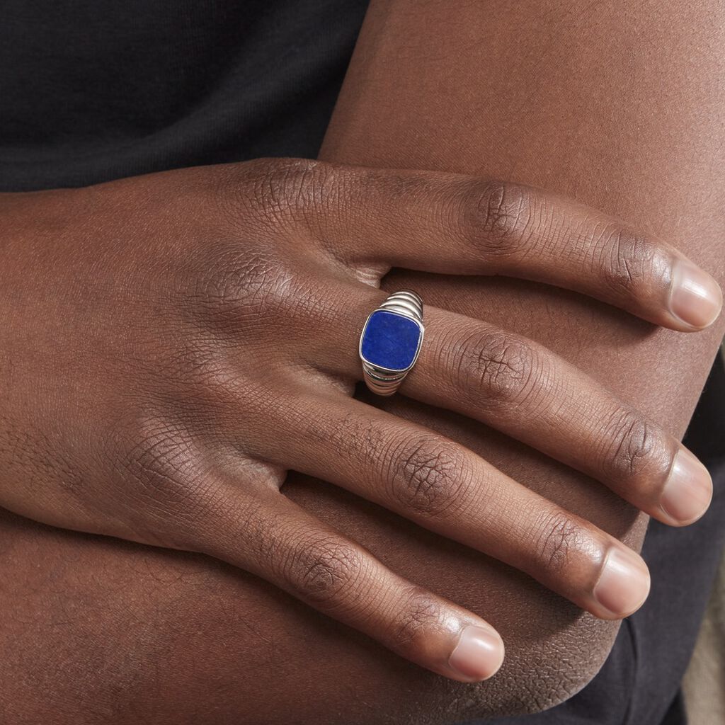 Chevalière Argent Blanc Calisto Lapis Lazuli