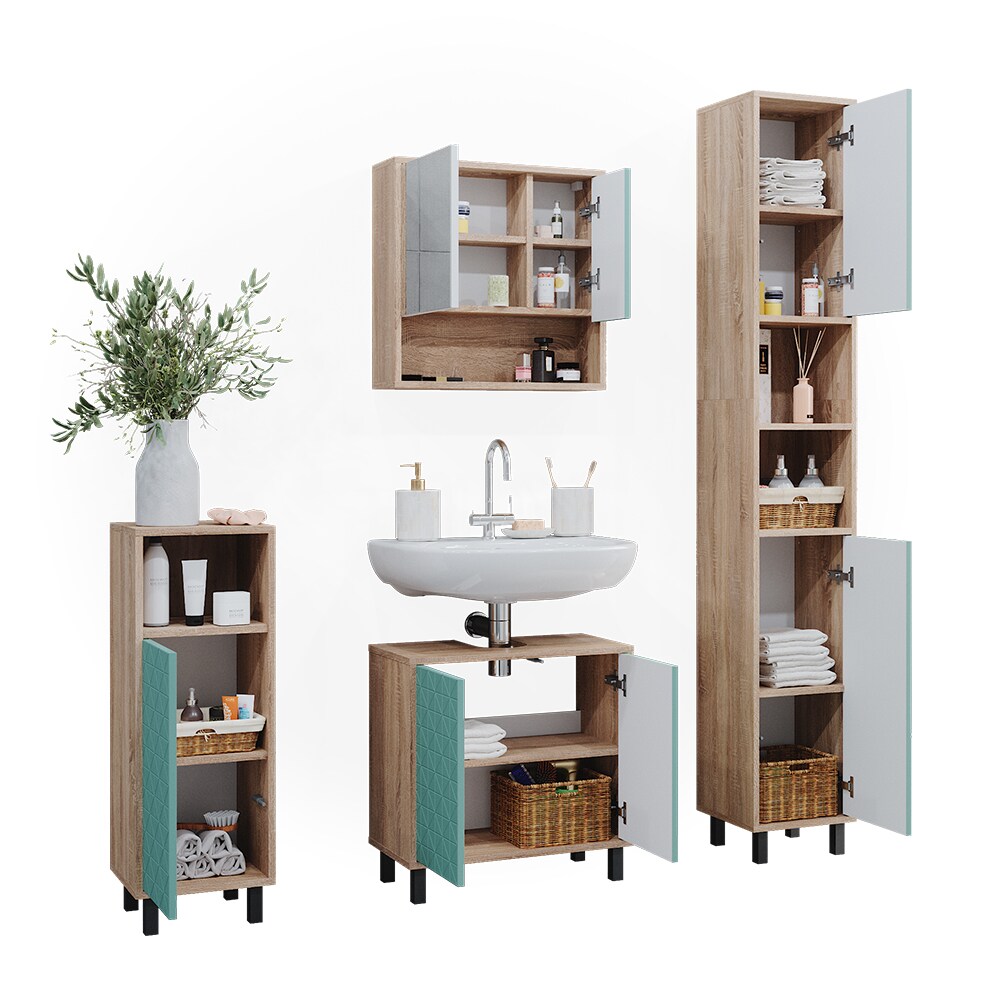 Vicco Badmöbel-Set Agasta sonoma, Badezimmerschränke 3D Optik