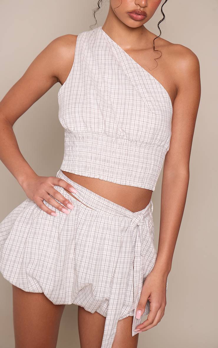Gris Ensemble Jupe Bouffante À Carreaux Avec Taille Nouée