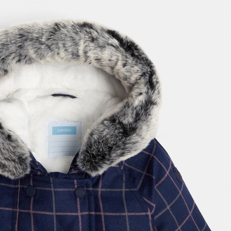 Manteau carreaux fourré bleu bébé fille