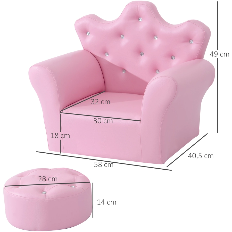 HOMCOM Kindersessel mit Kristallknöpfen rosa