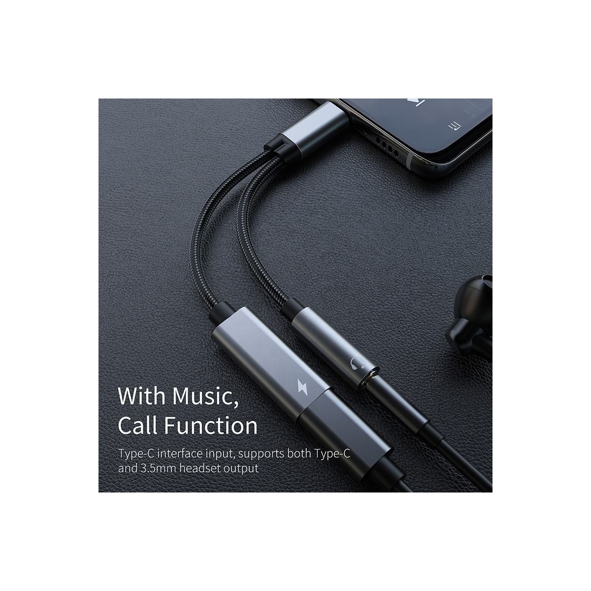 Adapter for 3,5 mm hodetelefoner og lader, USB-C Sort