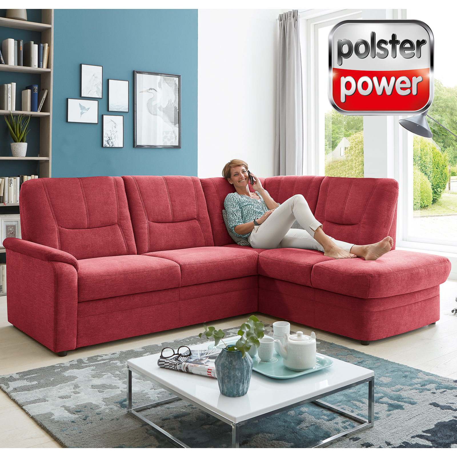 polsterpower Ecksofa - rot - Basismodell - Kombielement rechts