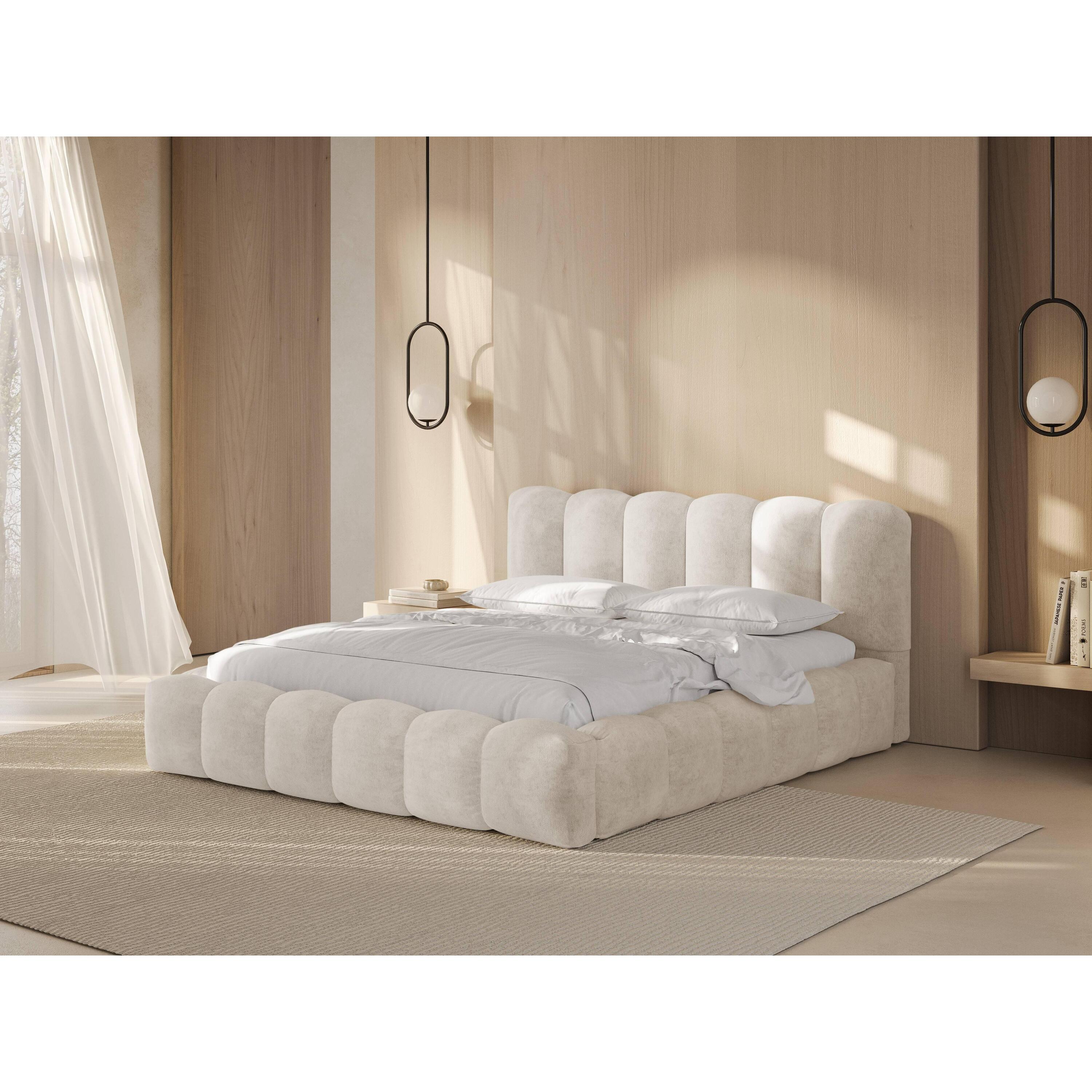 Micadoni Lupine Bedframe met Opbergruimte 160 x 200 cm - Chenille - Lichtbeige