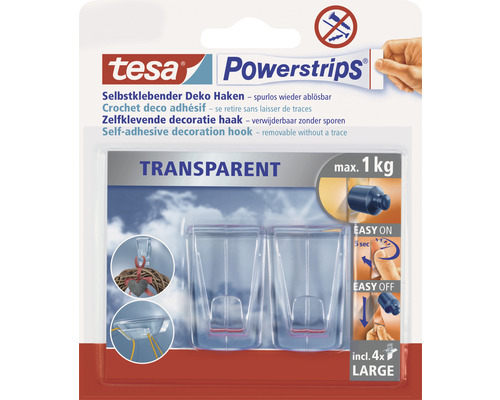 tesa Powerstrips Transparante Deco Haken L 2 stuks