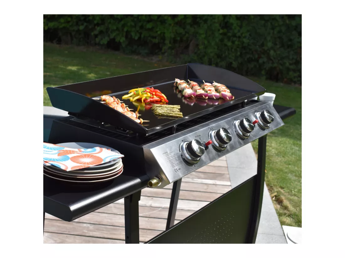 Plancha au gaz VALENCIA - 4 brûleurs 10kW + chariot - HAPPY GARDEN