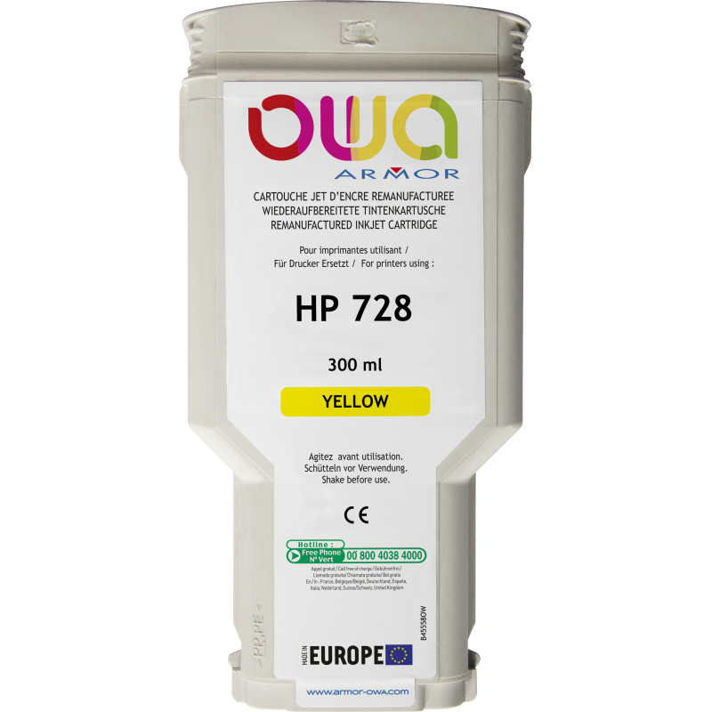 Cartouche d'encre traceur remanufacturée OWA - standard - Jaune - pour HP 728
