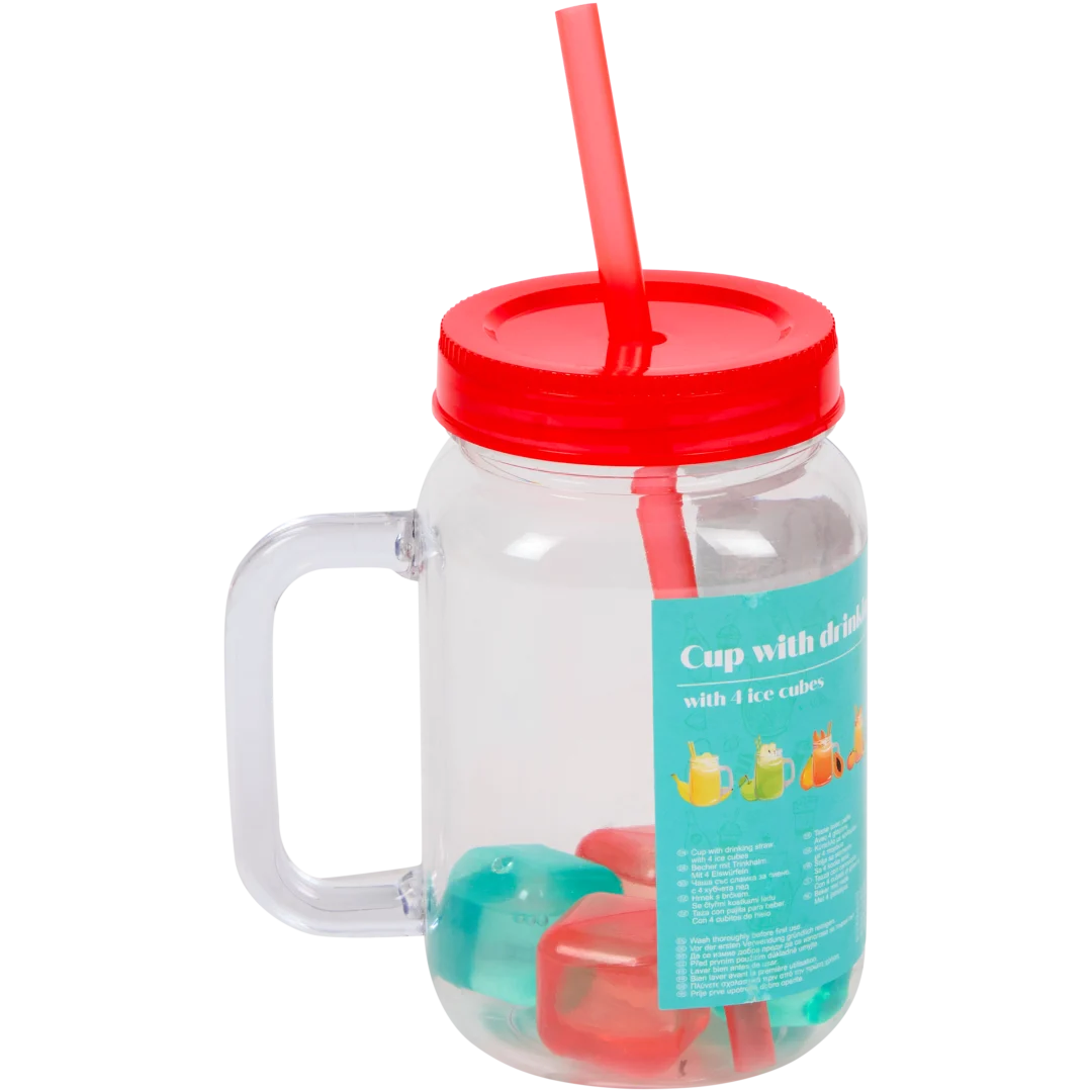 Drinkbeker met rietje en ijsblokjes 550 ml | diverse kleuren