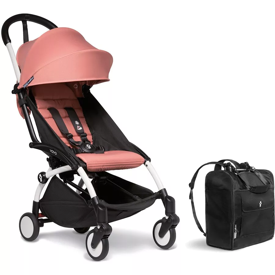 BABYZEN Kinderwagen YOYO2 6+ White mit Textilset Ginger und Backpack YOYO Black