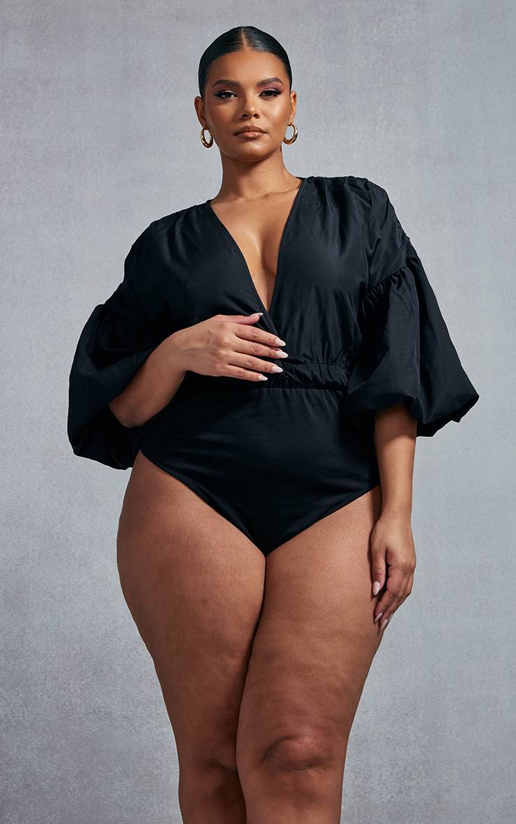 Noir Body Grande Taille À Manches Bouffantes