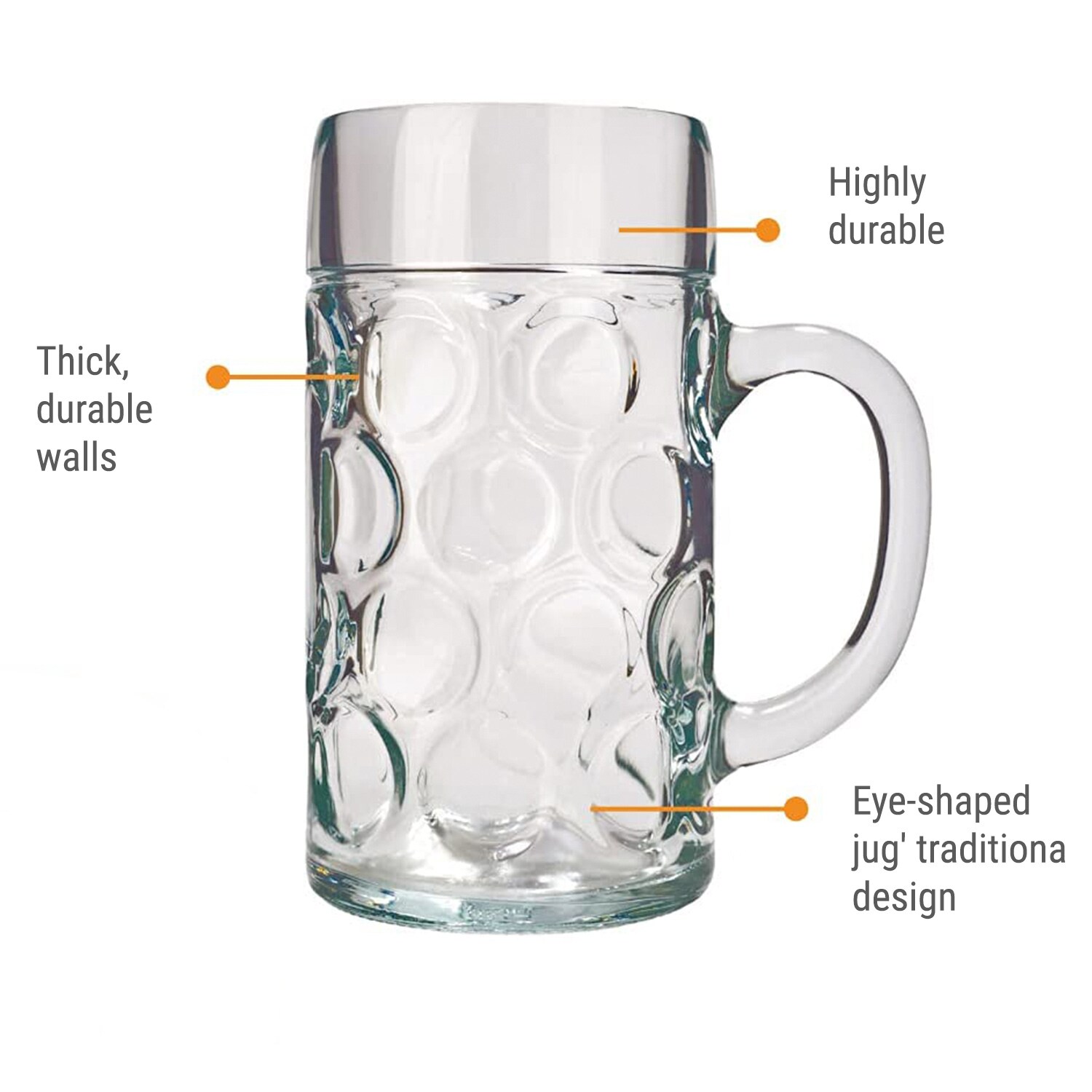 Bierglas, Bierkrug, Maßkrug, Bierseidel 6er Set Biergläser, ISAR - 0,5 Liter