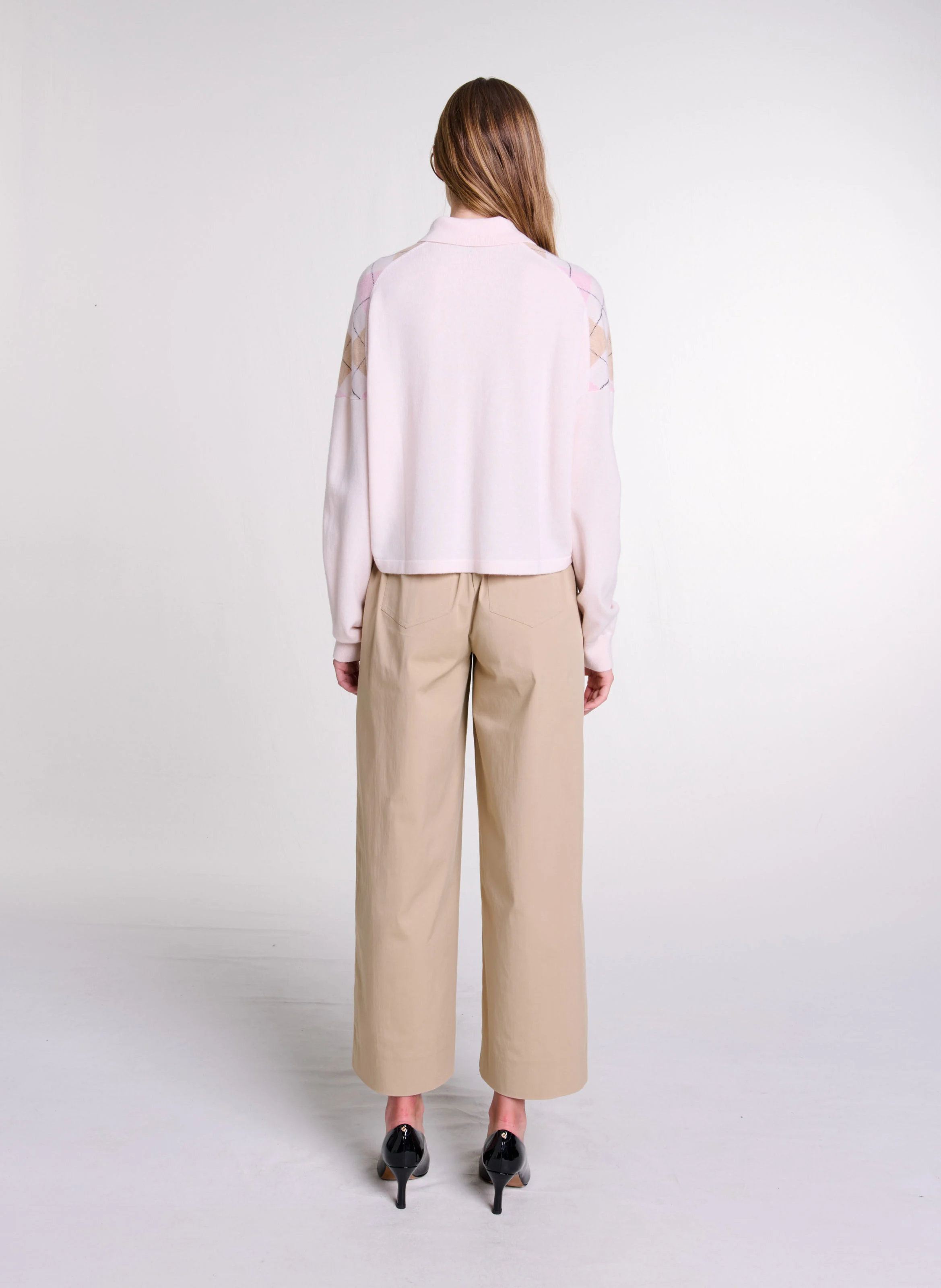 Pull court col polo en laine mélangée | Beige