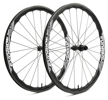Paire de roues Evoride EvoJet 35mm – Blanc - 700c Disque – 1395gr - 12x100 / 12x142 – Shimano 10/11 vitesses - Centerlock – 2023