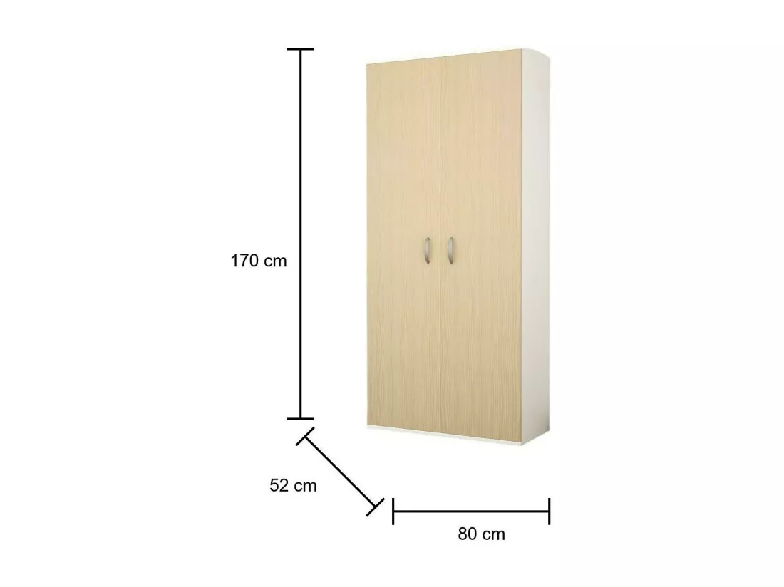Garde-robe 2 portes Drafi, Meubles de chambre, Dressing avec portes, Armoire, Made in Italy, 80x52h170 cm, Blanc et gris