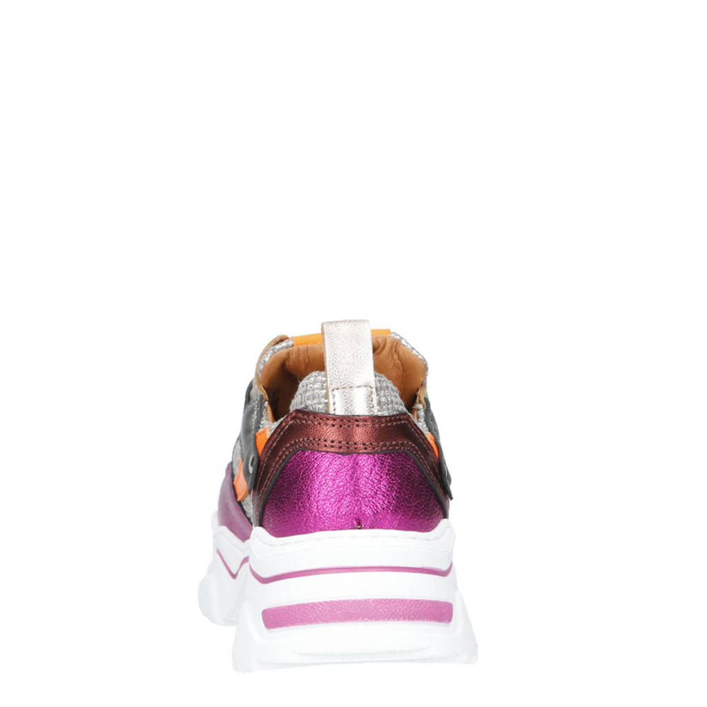 DWRS Plutoleren sneakers zilver/fuchsia