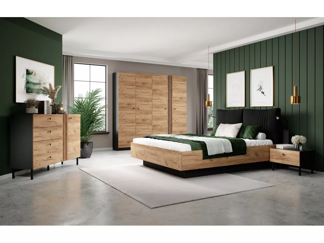 Armoire à portes battantes DECO LED 220x54x209 Crème & Gris
