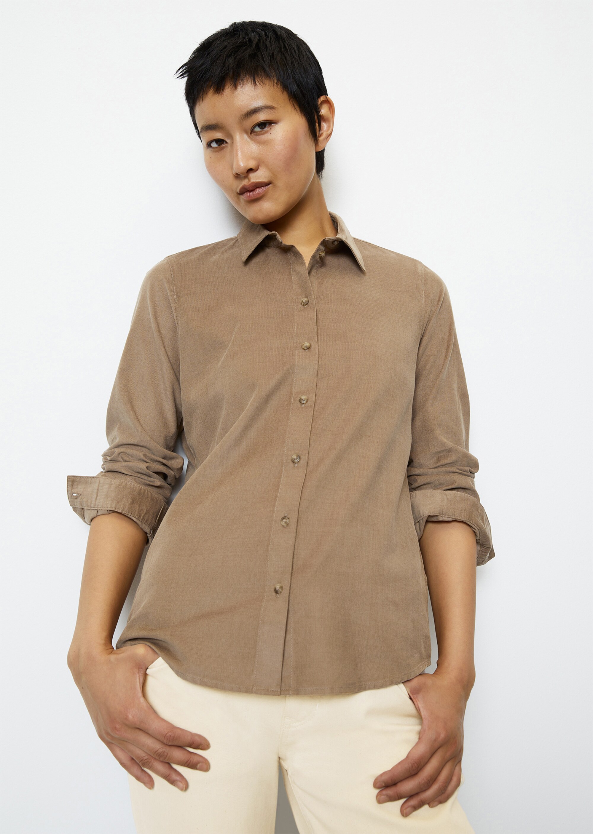 Feincord-Langarm-Bluse regular aus Organic Cotton-Lyocell-Mix