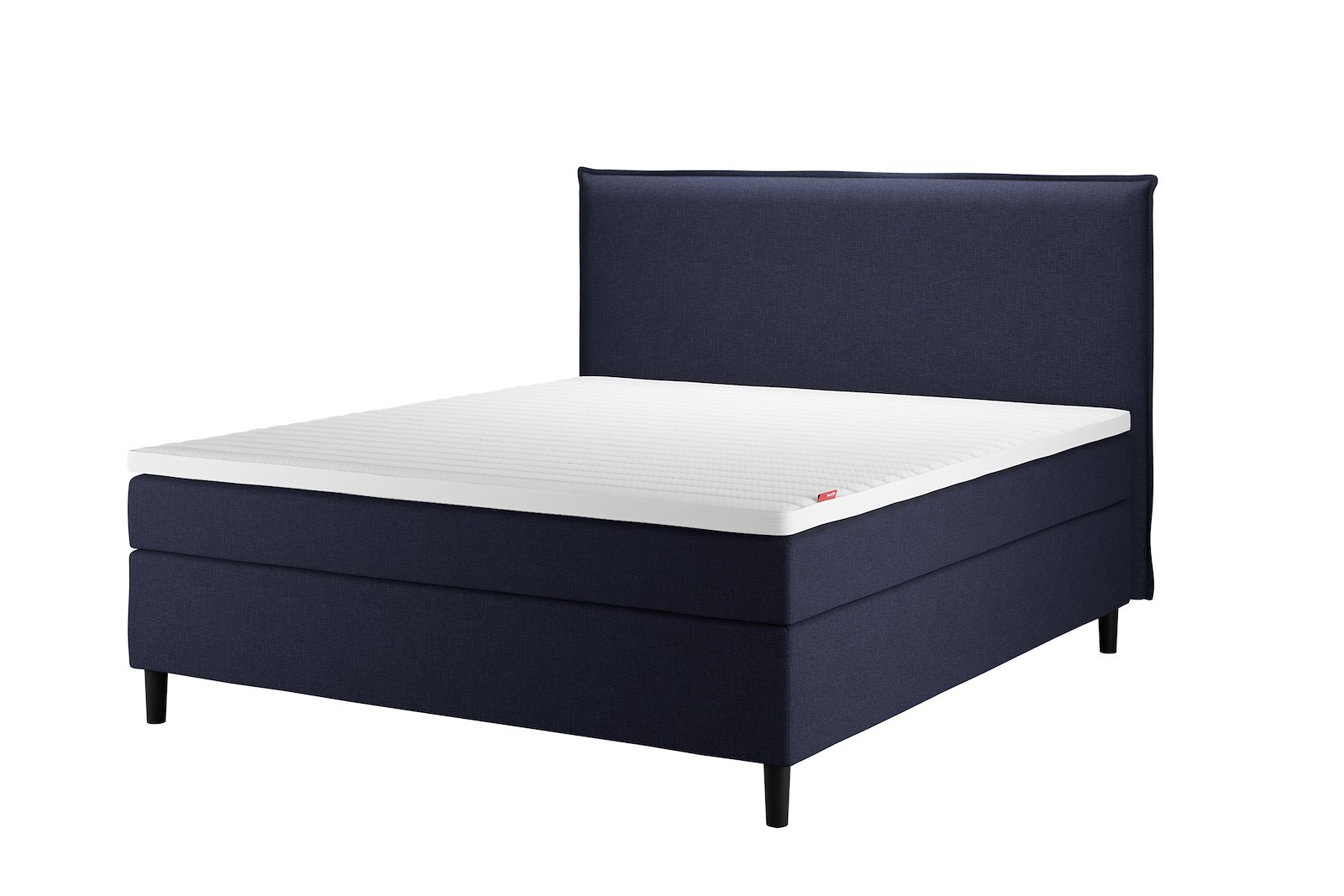 Sensitive 200 kontinentalseng Tekstil Navy 61 i 160x200 cm. Medium/Medium komfort med premium hyperflex overmadrass og runde sorte ben 13cm. Sengegavl selges separat,