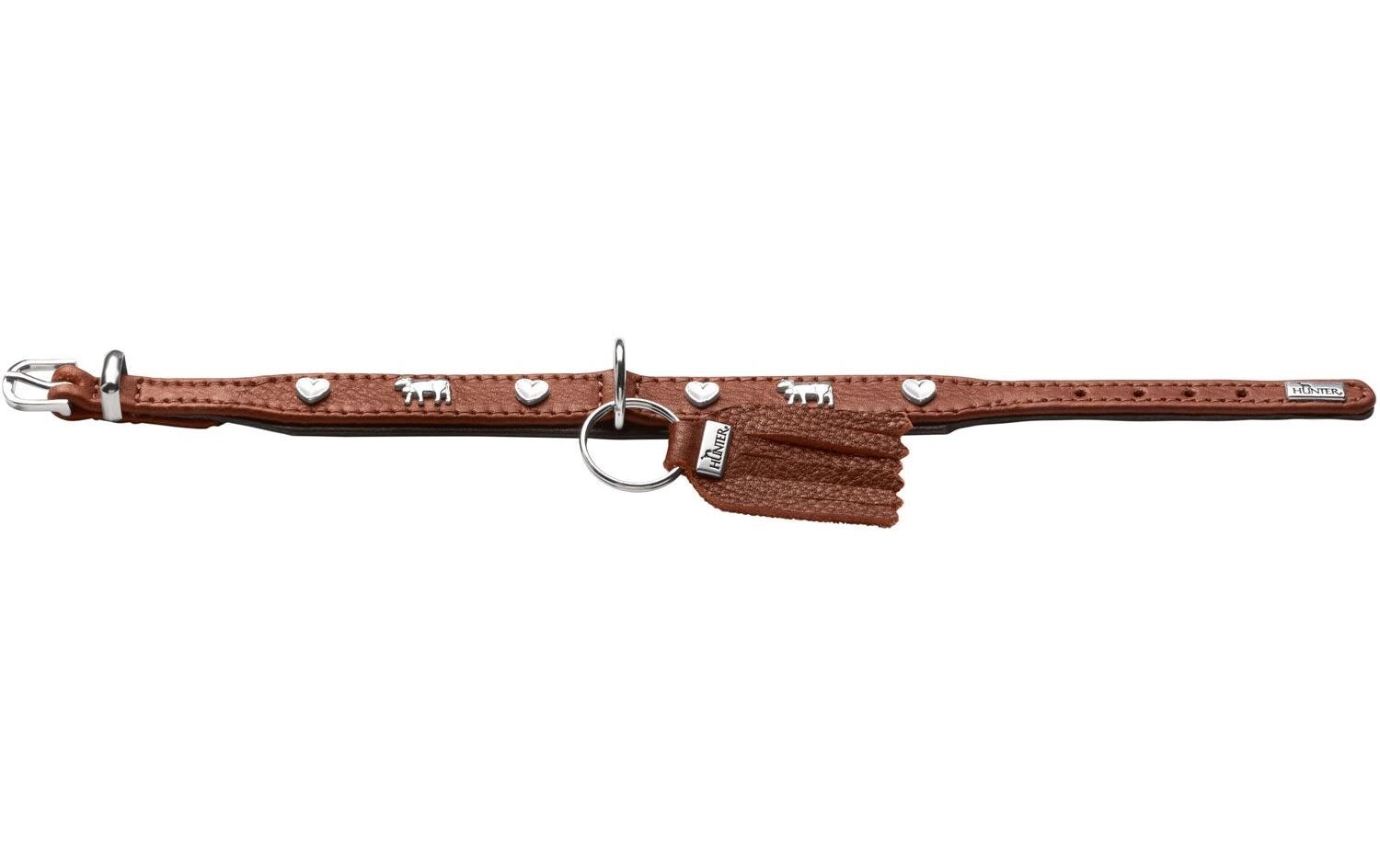 Halsband München Mini 30/XS, Rindsleder, Cognac/SchwarzKlassisches Halsband für kleine Hunde und Welpen, mit auffälligen Besätzen im Trachten-Look