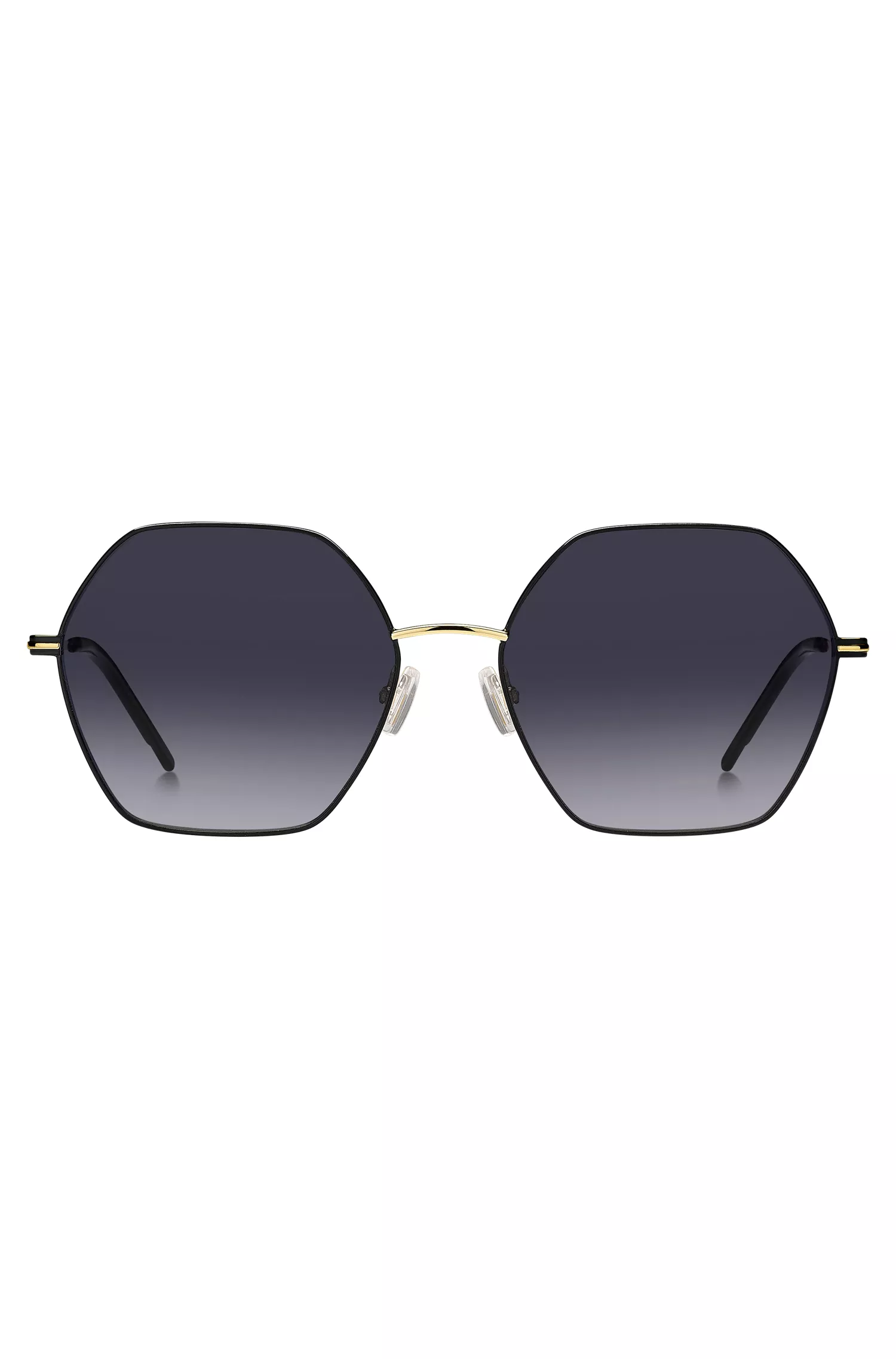 Óculos de sol BOSS Black-Angular em aço preto e dourado.