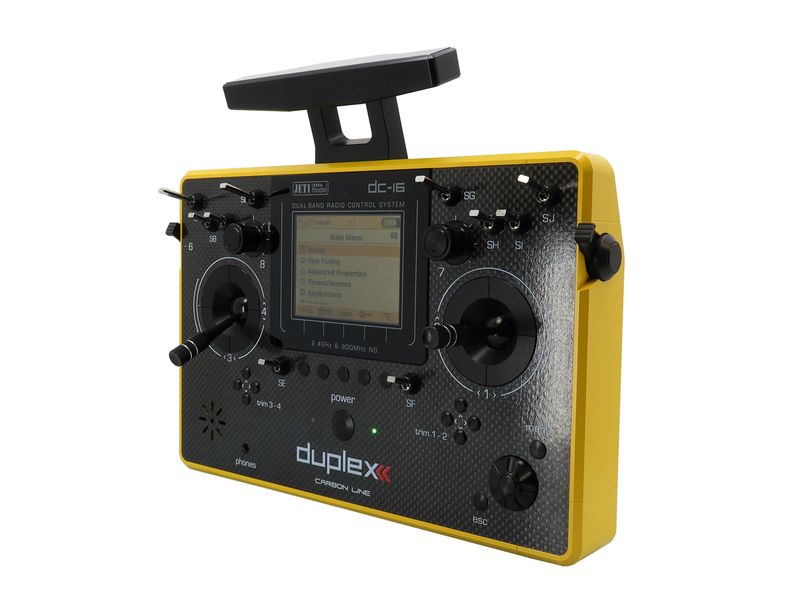 Jeti Fernsteuerung DC-16 II Carbon Line Gelb mit R10 Empfän Professioneller Jeti Duplex 2.4 GHz Sender